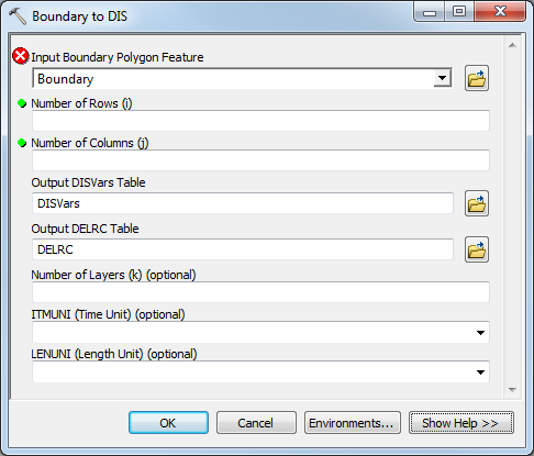 File:AHGW MODFLOW Analyst Features - Boundary to DIS dialog.png