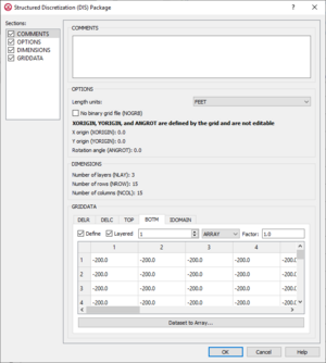 GMS MODFLOW 6 - Structured Discretization (DIS) Package dialog.png