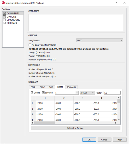 File:GMS MODFLOW 6 - Structured Discretization (DIS) Package dialog.png