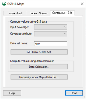 WMS GSSHA Maps dialog Continuous Grid tab.png